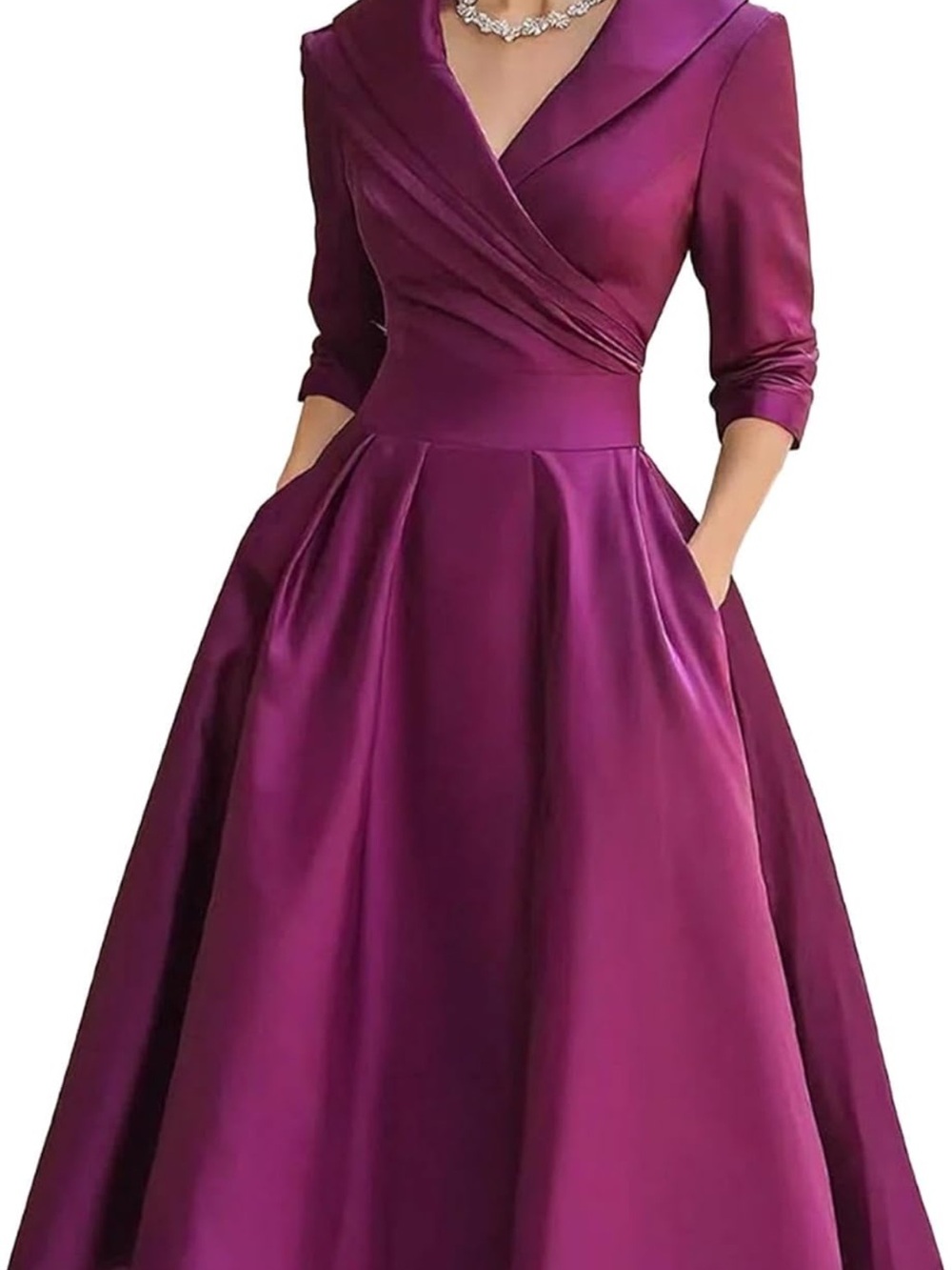 Elegant Purple Satin Fit-and-Flare Dress